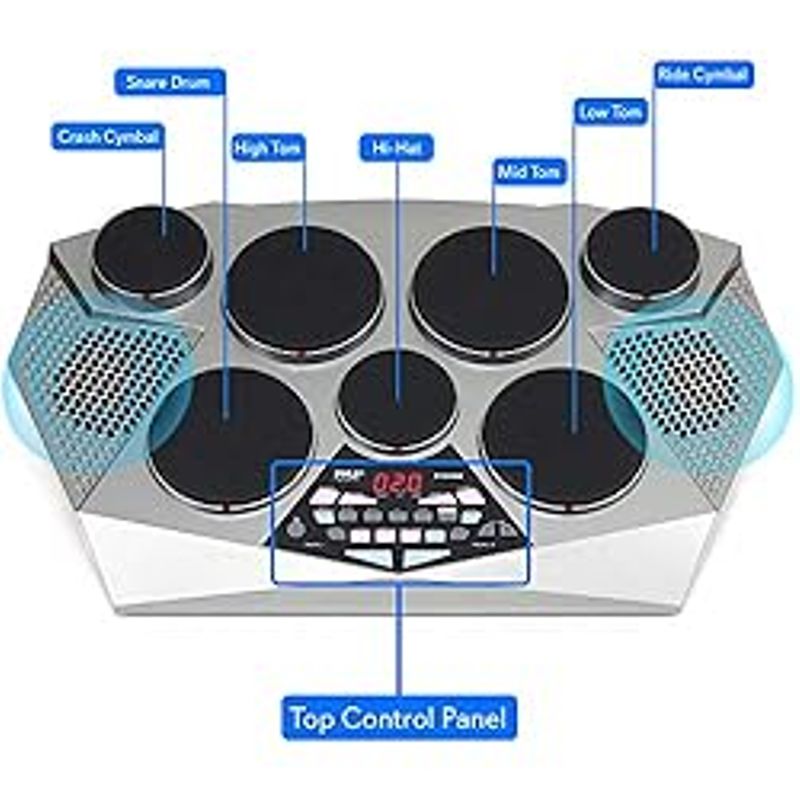 Pyle Pro Electronic Drum kit - Portable Electric Tabletop Drum Set Machine with Digital Panel, 7 Drum Pad, Hi-Hat / Kick Bass Pedal...