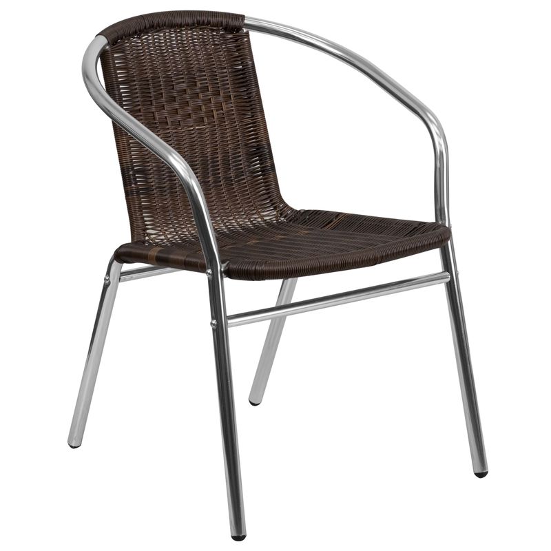 23.5" Round Aluminum Indoor-Outdoor Table Set with 2 Dark Brown Rattan Chairs - 23.5"W x 23.5"D x 27.5"H - Aluminum