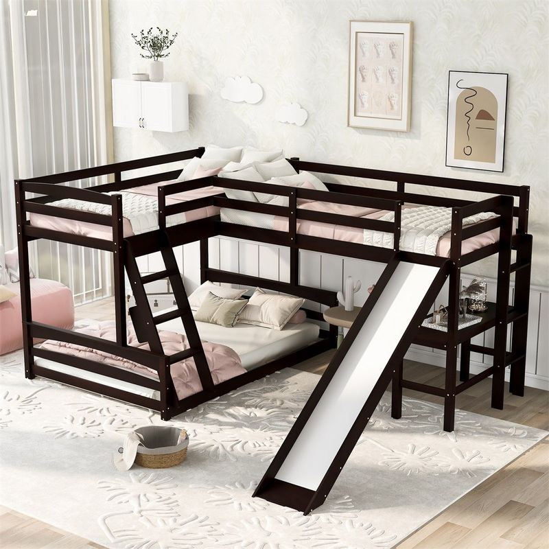 Rent to own Merax Lshaped Twin over Full Bunk Bed with Twin Size Loft