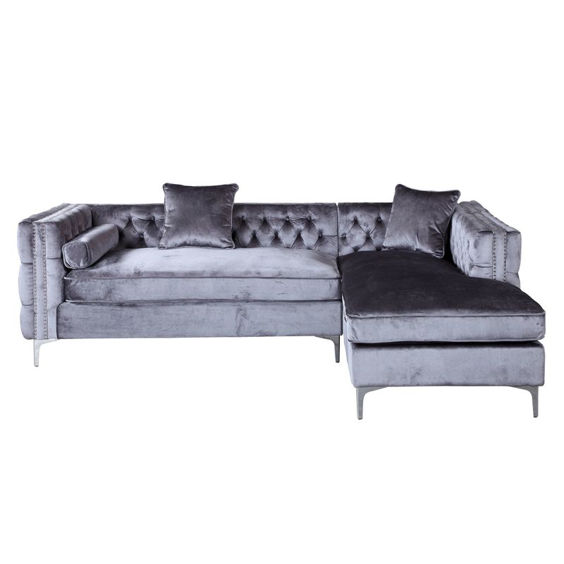 Chic Home Monet Grey Velvet Right-facing Sectional Sofa - Grey - Right Facing