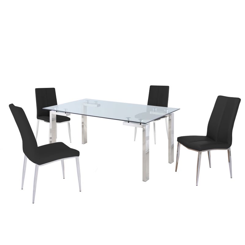 Somette 5-Piece Dining Set with Glass Table & Upholstered Chairs - White