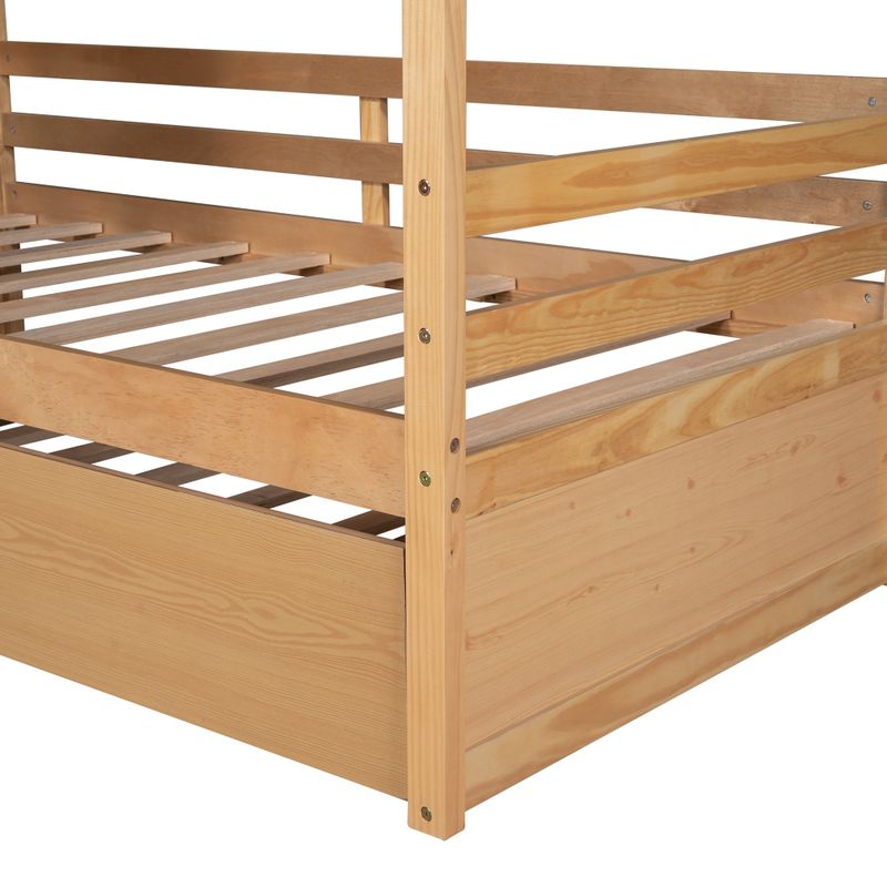 Nestfair Twin Size House Style Wood Bed with Trundle - White