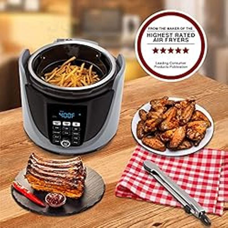 NuWave Duet Electric Pressure Cooker & Air Fryer Combo, 450 IN 1 Slow Cooker & Grill with Integrated Digital Temp Probe, 6qt SS Pot,...