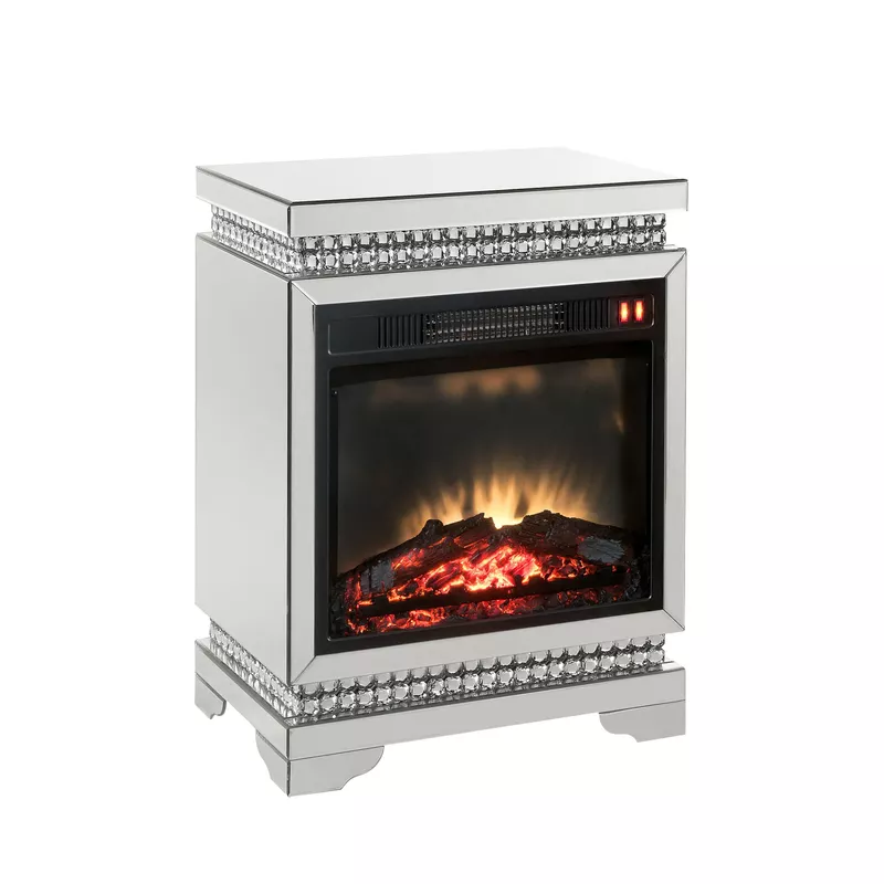 ACME Lotus Fireplace, Mirrored, Faux Ice Cube Crystals
