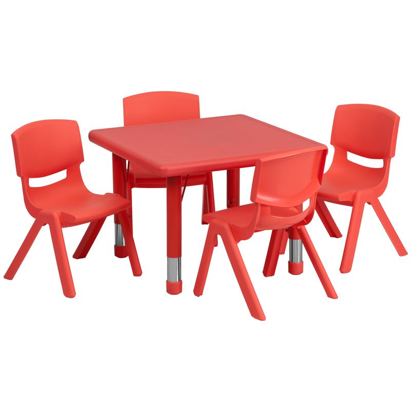 24" Square Plastic Height Adjustable Activity Table Set with 2 Chairs - Red - 2 chairs