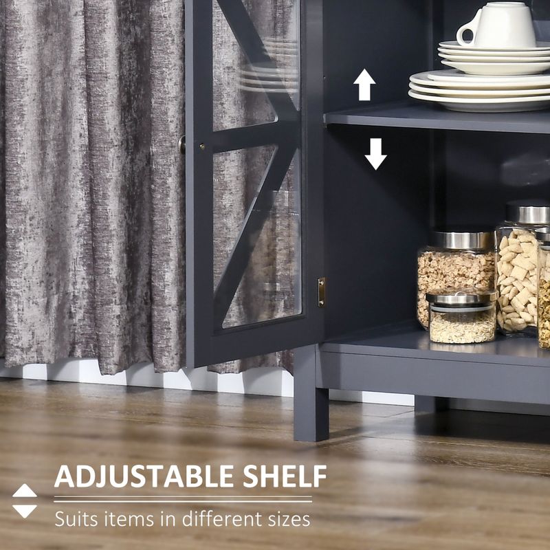 HOMCOM Kitchen Sideboard, Buffet Cabinet with Adjustable Storage Shelf - Grey