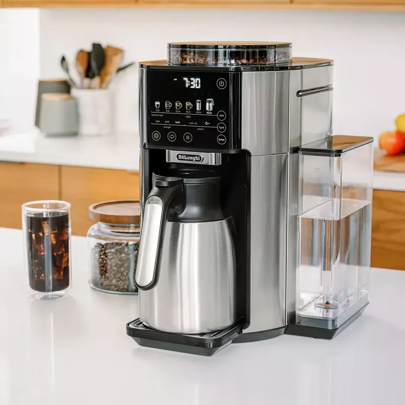 De'Longhi - TrueBrew Automatic Drip Coffee Maker with Thermal Carafe, Built-In Grinder, and Bean Extract Technology in Stainless Steel