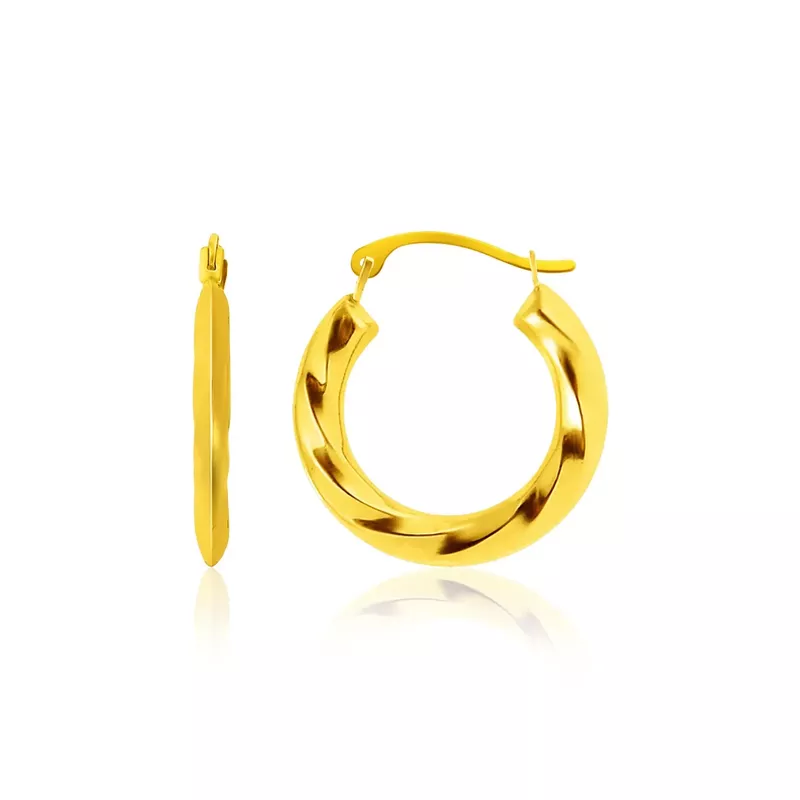 14k Yellow Gold Wavy Texture Hoop Earrings