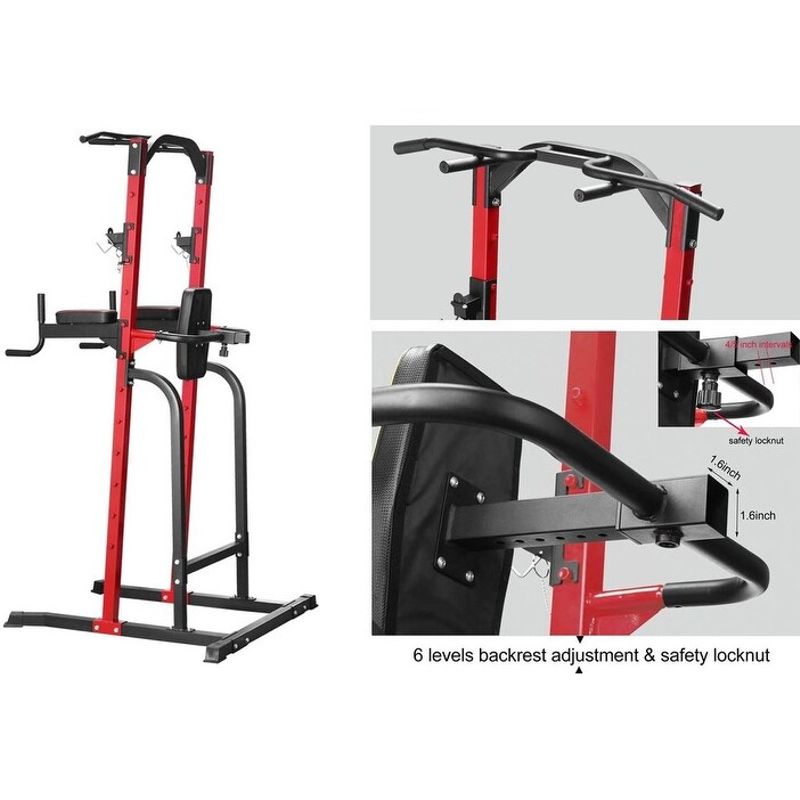 Zenova  Weight capacity  550 lbs Power Tower Pull-up Bars Workout Dip Stands - Red