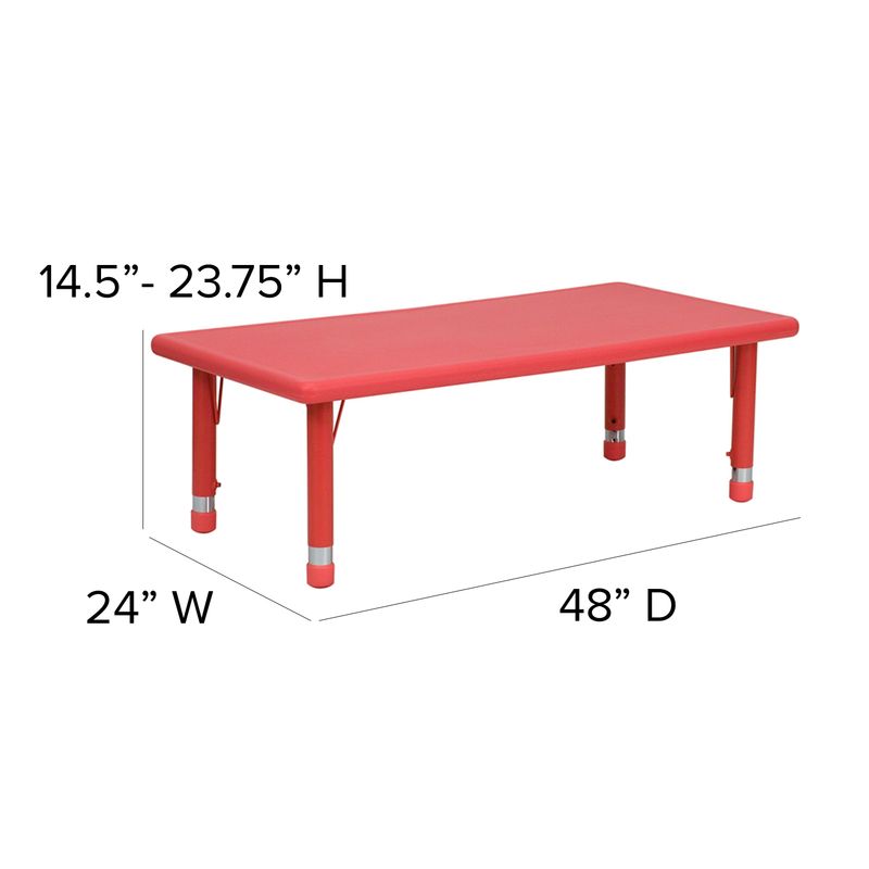 24"W x 48"L Rectangle Plastic Adjustable Activity Table Set - 4 Chairs - Red -6 Pack