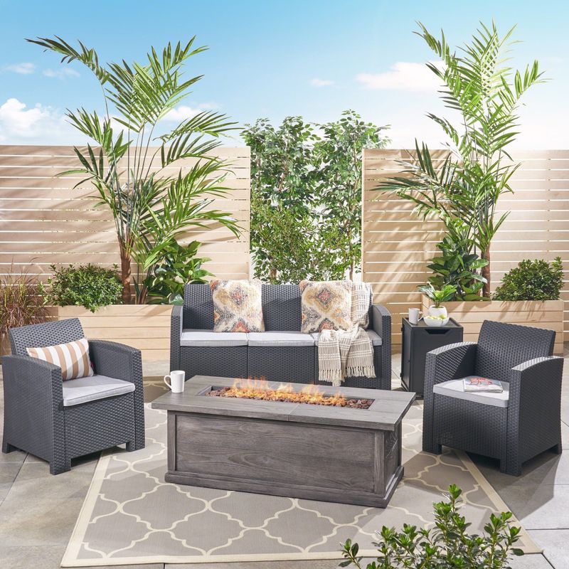 Rent to own St. John's Outdoor 5seater Wicker Fire Pit Chat Set by