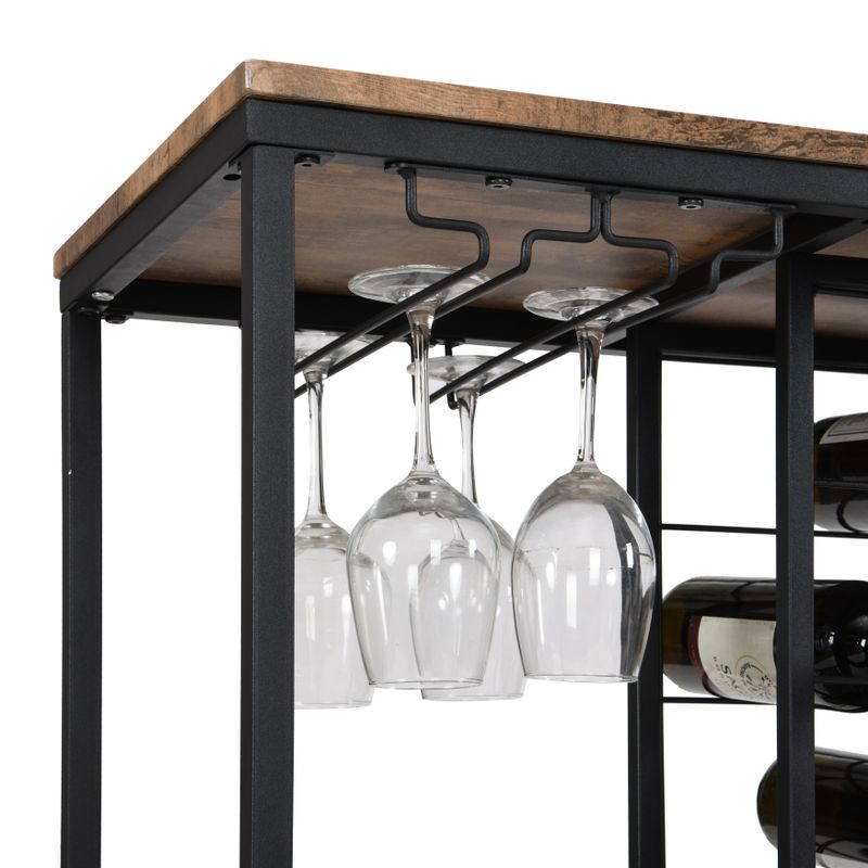 Wine Rack Table with Glass Holder, Wine Bar Cabinet with Storage - Black