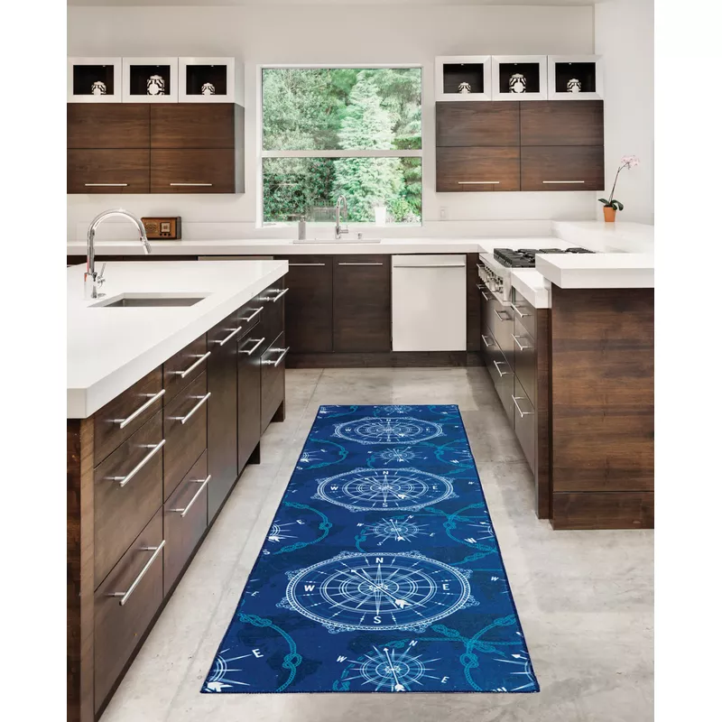 Weirley Blue And Ivory 2X8 Washable Area Rug