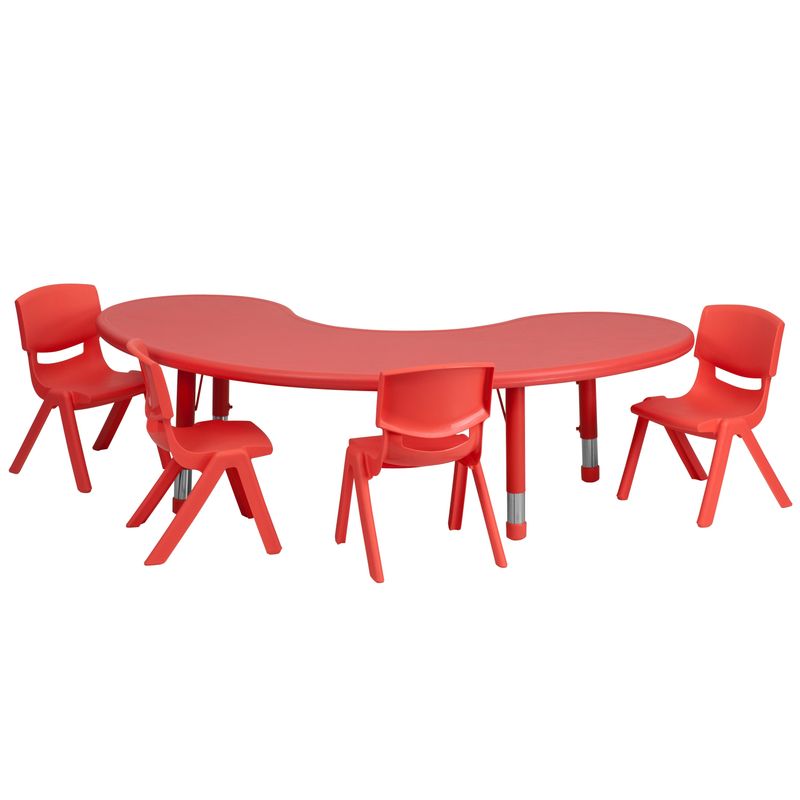 35"W x 65"L Half-Moon Plastic Adjustable Activity Table Set - 4 Chairs - Blue