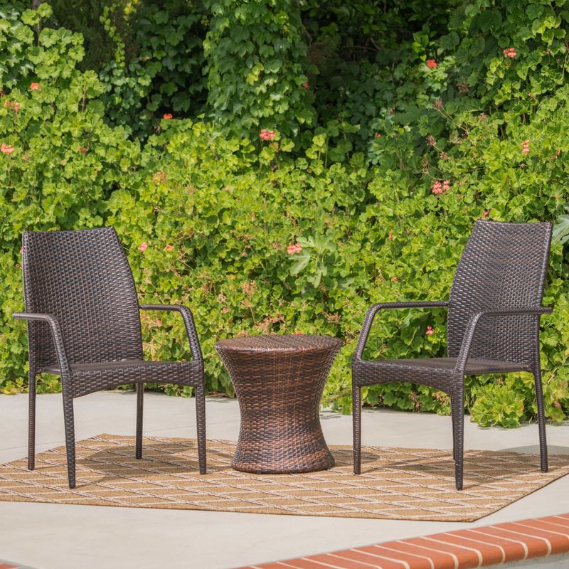 Crawford Outdoor 3-piece Round Wicker Bistro Chat Set by Christopher Knight Home - Multi-Brown