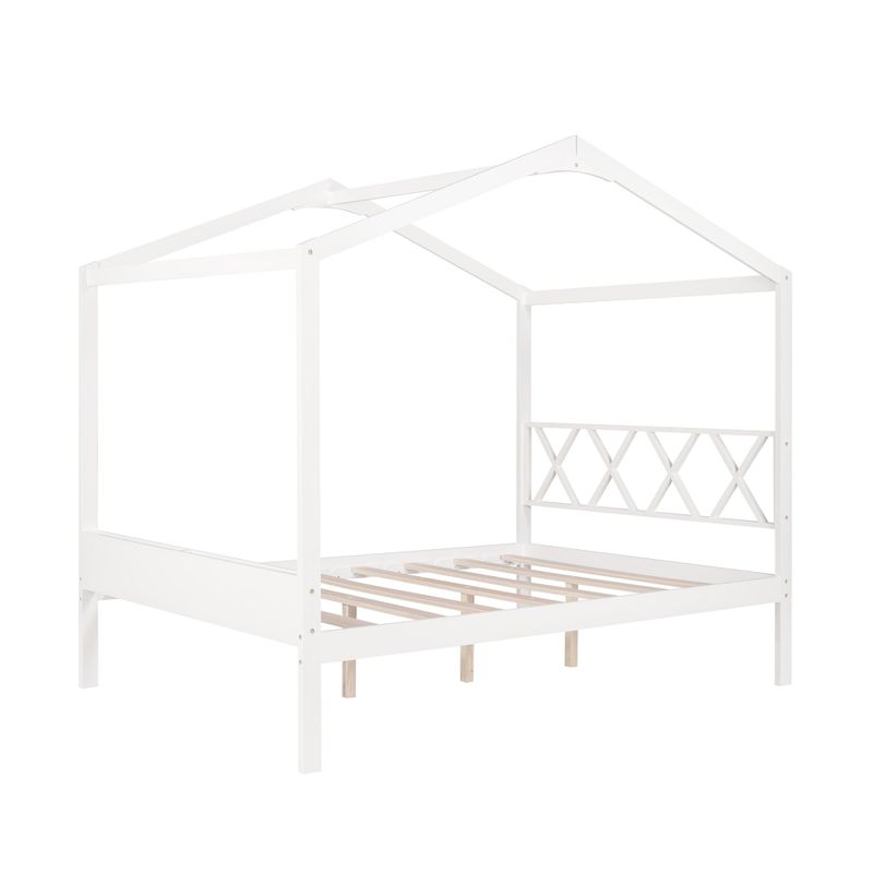 Nestfair Full Size Wood House Bed with Storage Space - Grey