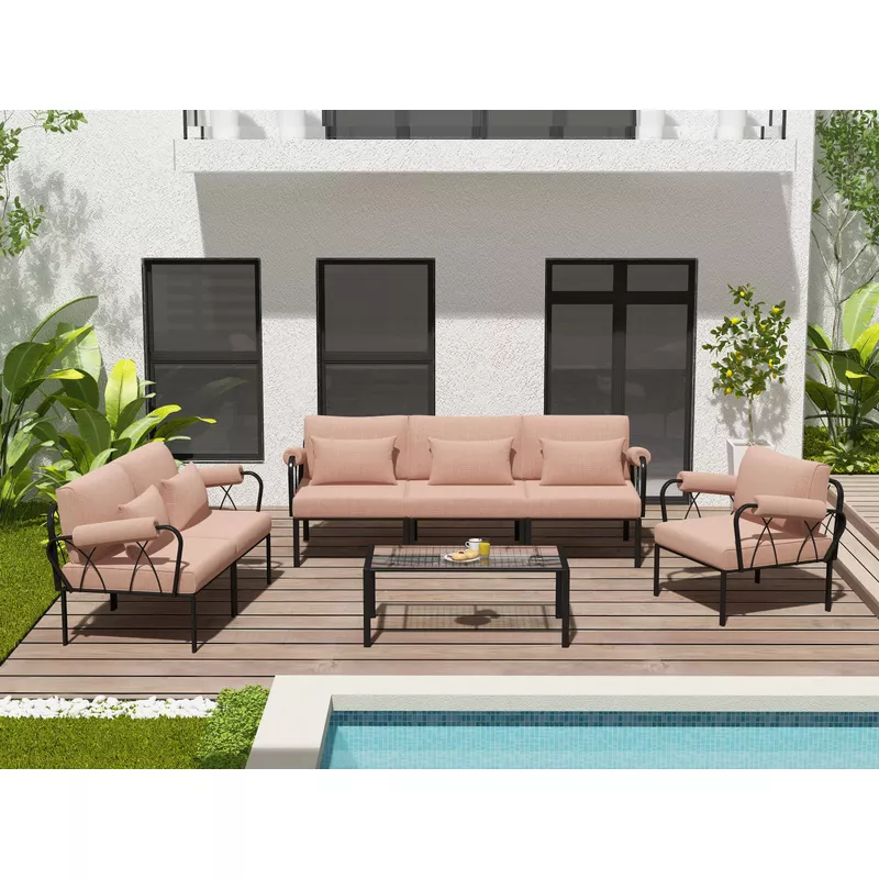 ACME Rajni Patio-Armless Chair, Pink Fabric & Black Finish