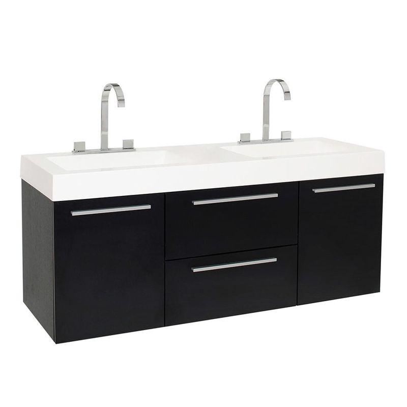 Fresca Opulento Black Modern Double Sink Bathroom Cabinet w/ Integrated Sinks - Opulento Black Cabinet w/ Integrated Sinks