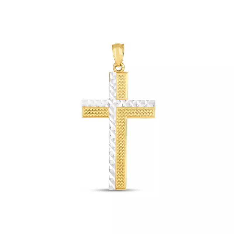 14k Two Tone Gold High Polish Diamond Cut Cross Pendant