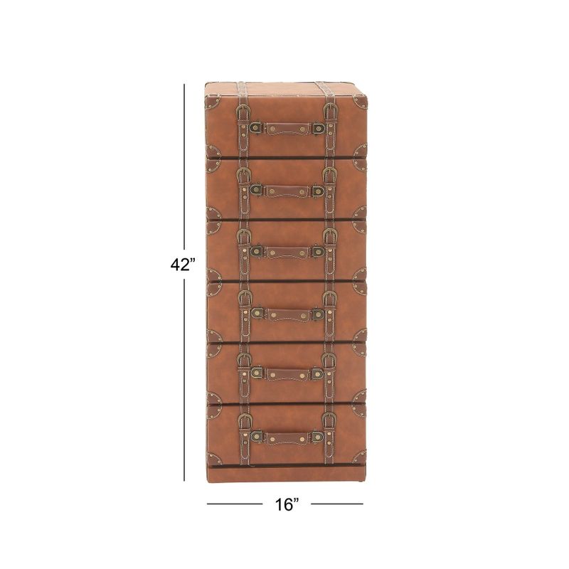 Traditional Wood and Leather Trunk Style 6-Drawer Chest by Studio 351 - Tan