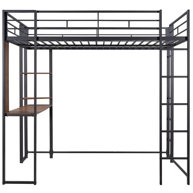 Merax Metal Full Size Loft Bed with Desk - Black