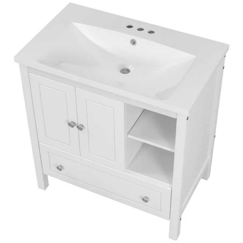 Bathroom Vanity with Sink Bathroom Storage Cabinet with Doors and Drawers - White