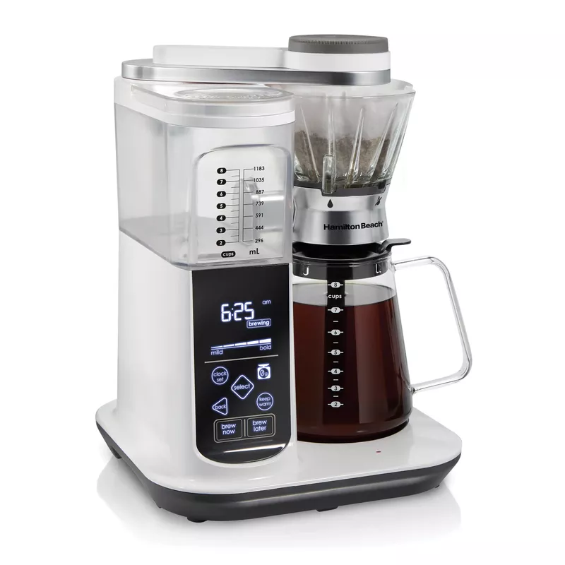 Hamilton Beach - 8 Cup Automatic or Manual Pour-Over Coffeemaker White