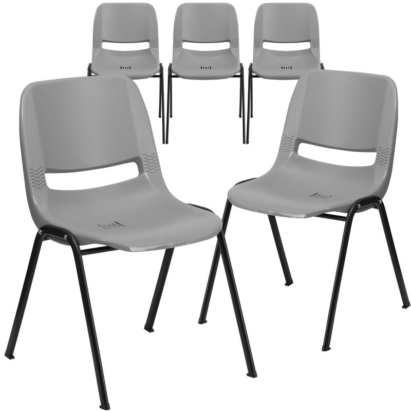 5 Pack Ergonomic Shell Student Stack Chair - Classroom/Office Guest Chair - Orange