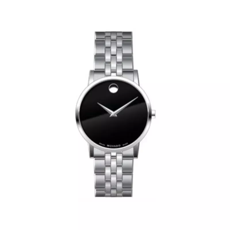 Movado - Mens Museum Classic Silver-Tone Stainless Steel Watch Black Dial