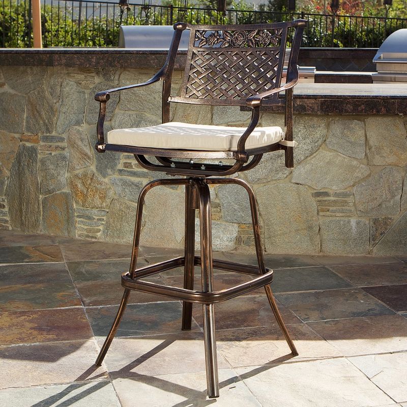 Sebastian Cast Aluminum Barstool with Cushion by Christopher Knight Home - Copper
