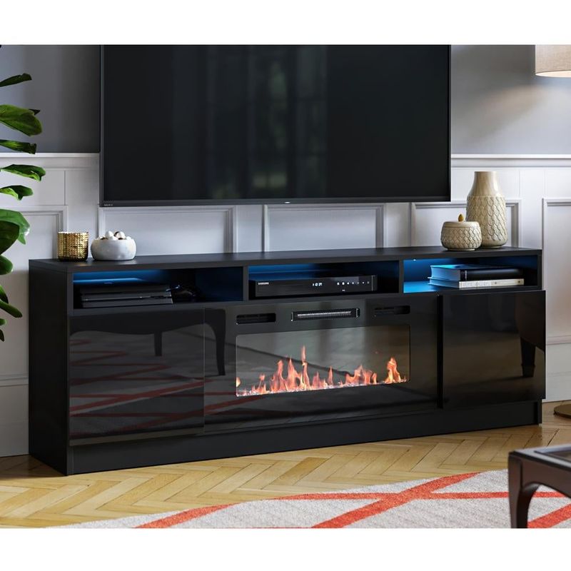 Reno 05 Electric Fireplace Modern 63" TV Stand - Black