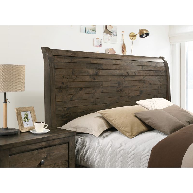 Roundhill Furniture Pavita Classic Gray Finish Sleigh Bed Set, Dresser, Mirror, Night Stand - Queen