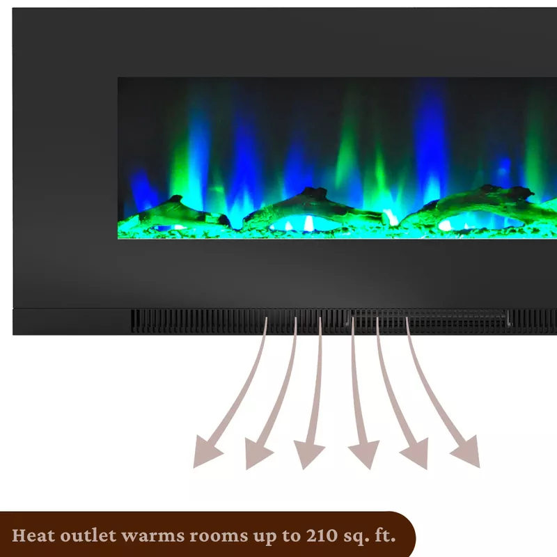 50-In. Wall-Mount Electric Fireplace in Black with Multi-Color Flames and Driftwood Log Display