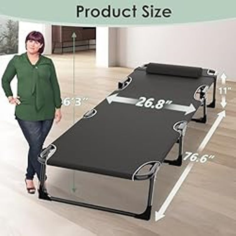 Slendor 3 in 1 Folding Camping Cot Bed, 5 Positions Adjustable Patio Chaise Lounge Chair, Portable Sleeping Cots for Adults with Storage...