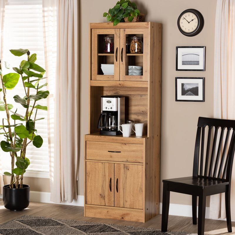 Laurana Modern and Contemporary Kitchen Wood Cabinet and Hutch - Oak Brown