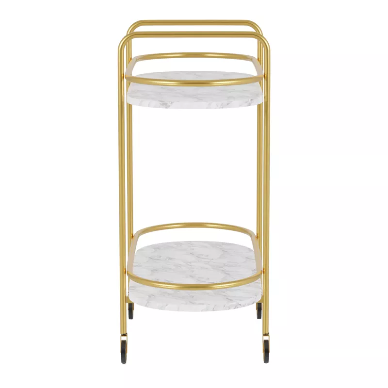 Contemporary Modern Metal 2-Shelf Serving Cart in Gold/White