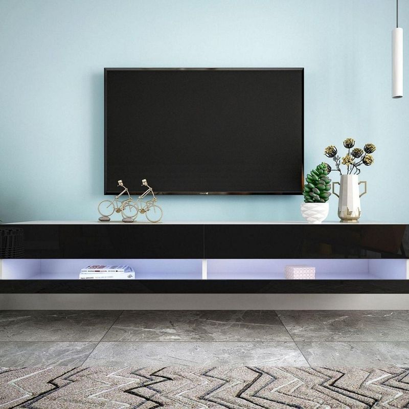180 Wall Mounted Floating 80" TV Stand with 20 Color LEDs - White/Black