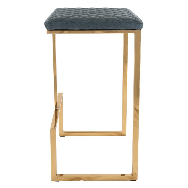 LeisureMod Quincy Stitched Leather Bar Stools With Gold Metal Frame - 29" - Charcoal Black