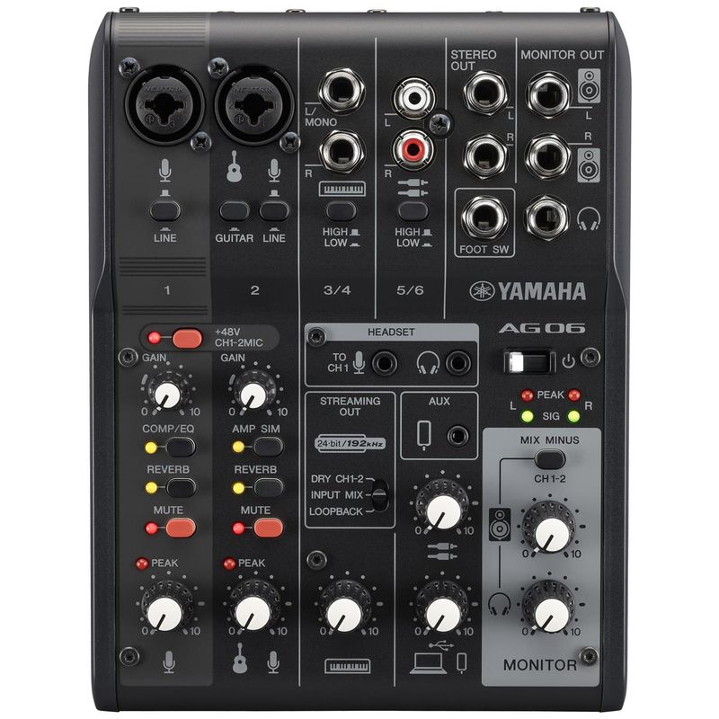 Yamaha AG06MK2 6-Channel Live Streaming Mixer with USB Interface, Black