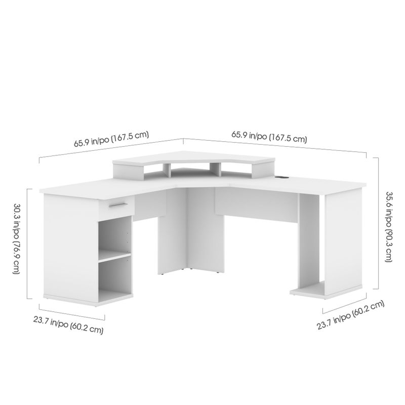 Rent To Own Bestar Hampton 66W L-Shaped Corner Gaming Desk - White ...