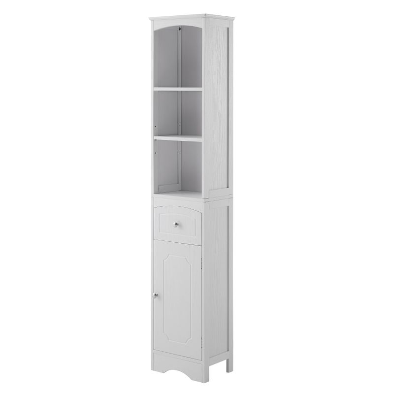 Wooden Freestanding Tall Bathroom Storage Linen Cabinet - White