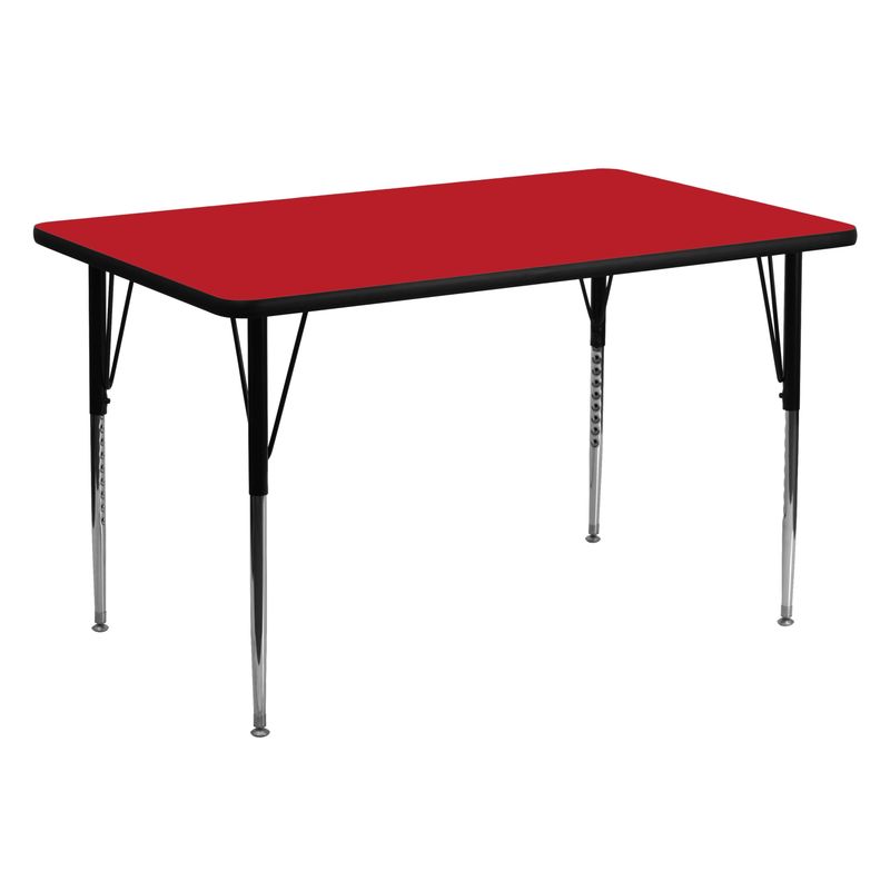 30''W x 60''L Rectangular HP Laminate Activity Table - Adjustable Legs - Red