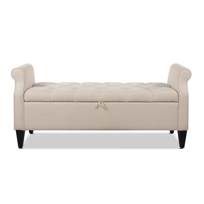 Copper Grove Amalfi Tufted Storage Bench with Rolled Arms - Polyester/Linen - Sky Neutral Beige - Yarn Dyed