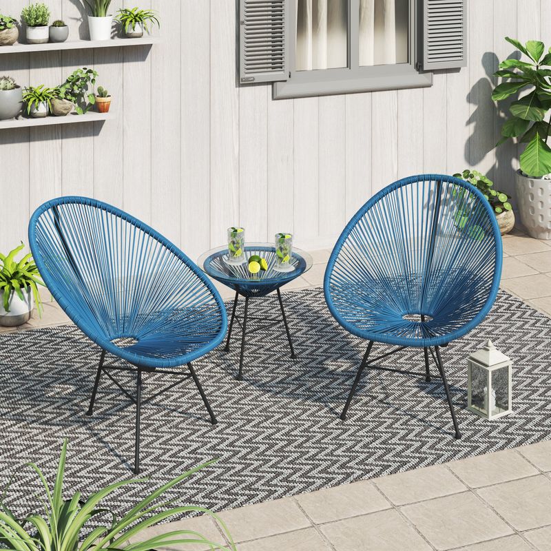 Sarcelles 3-Piece Modern Wicker Acapulco Chat Set by Corvus - Black