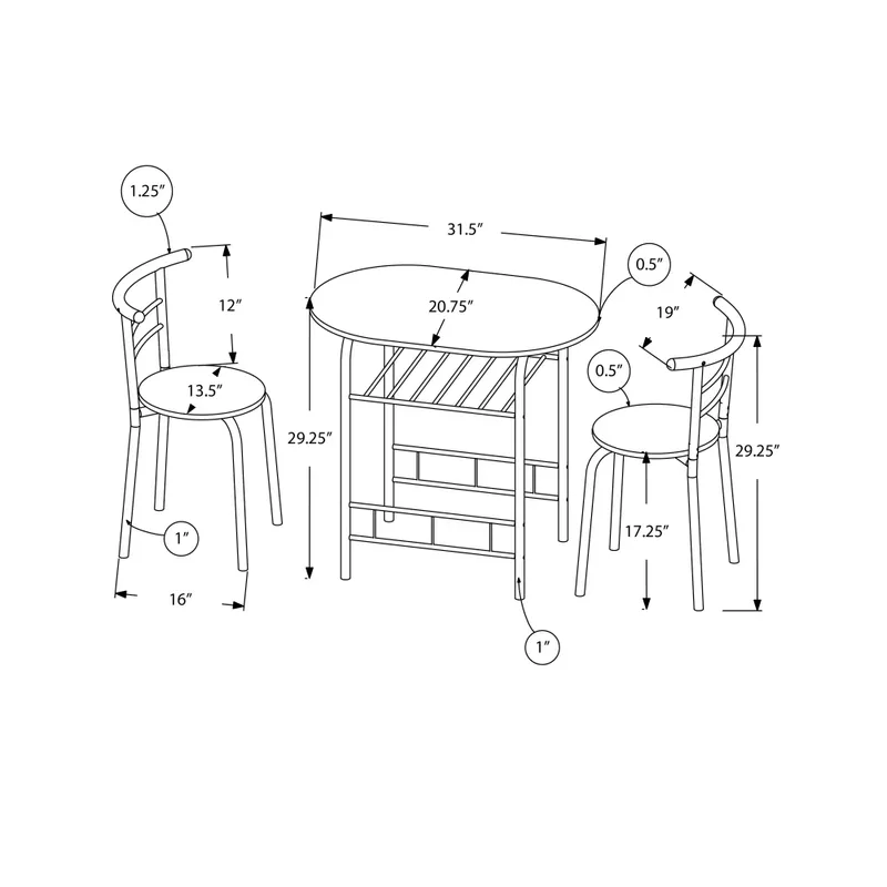 Dining Table Set/ 3pcs Set/ Small/ 32" L/ Kitchen/ Metal/ Laminate/ Brown/ Black/ Contemporary/ Modern