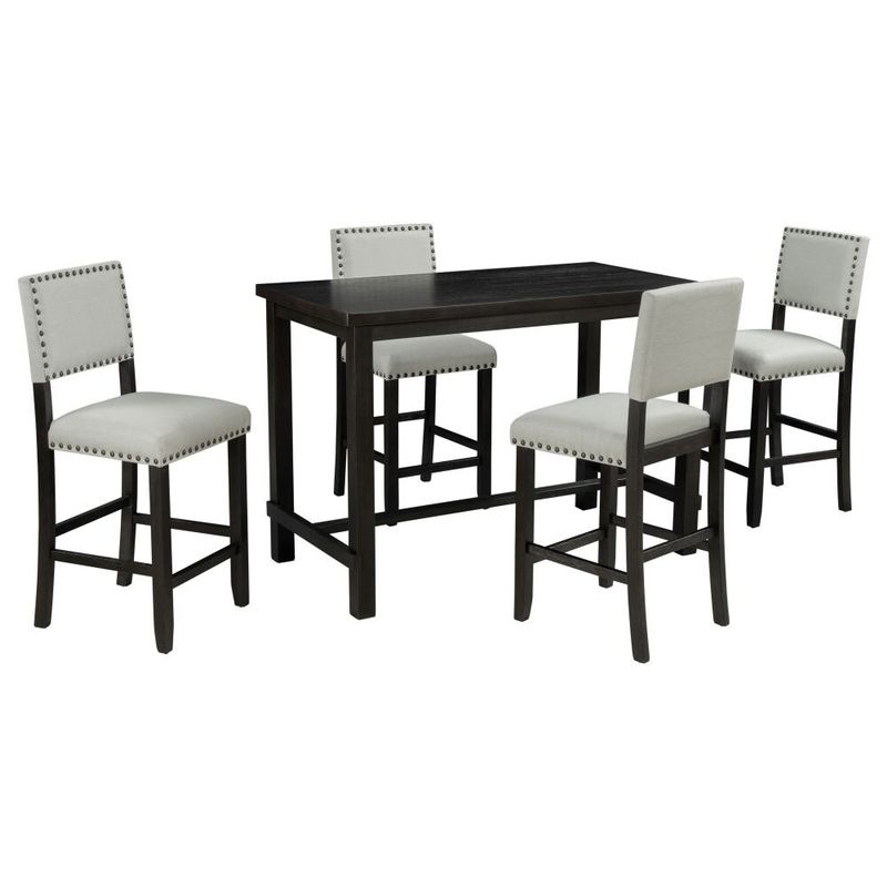 Moda Furnishings 5-Piece Counter Height Dining Set, Classic Elegant Table and 4 Chairs in Espresso and Beige - Espresso and Beige