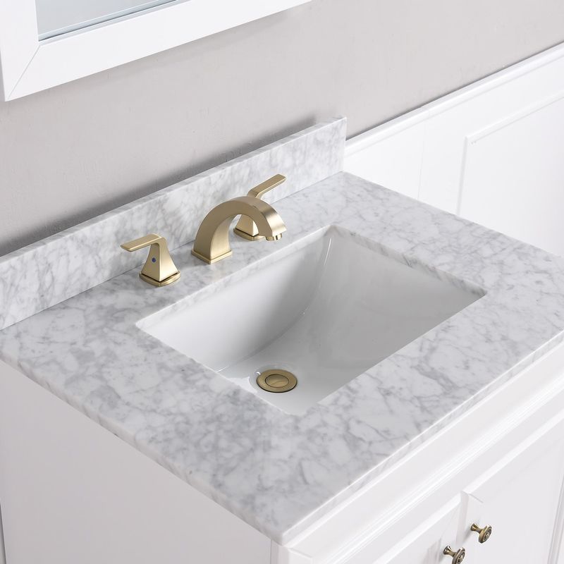 BATHLET 30" Bathroom Vanity Set with Mirror Ceramic Sink - Rectangular Sink - White Base