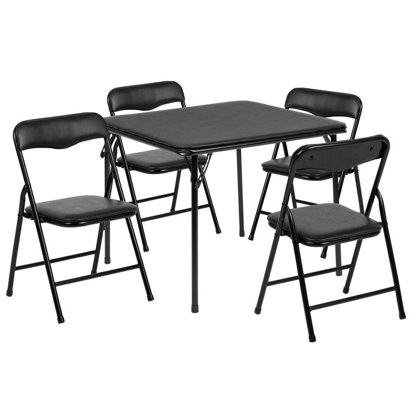 Kids Colorful 5 Piece Folding Table and Chair Set - Black