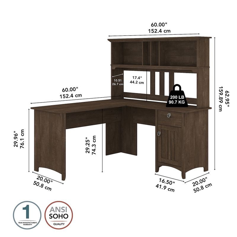 Salinas L-shaped Desk with Hutch by Bush Furniture - Reclaimed Pine