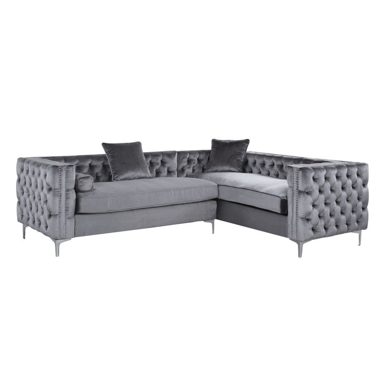 Chic Home Susan Silvertone Foam/Metal/Velvet Right-facing Sectional Sofa w/ Pillows - Grey